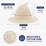 2PCS Dark Blue Women's Breathable Cotton Yarn Halloween Witch Hat - Foldable Moldable Wide Brim Sun Hat for Witch Cosplay & Summer Wear