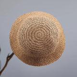Khaki Women's Handwoven Foldable Straw Bucket Hat - Lightweight Packable Summer Beach Sun Hat with Wide Brim