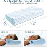 50 x 30CM Ergonomic Cooling Memory Foam Contour Pillow - Slow Rebound Cervical Neck Support Bed Pillow with Washable Ice Silk Cover and Protective Inner Lining
