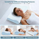 50 x 30CM Ergonomic Cooling Memory Foam Contour Pillow - Slow Rebound Cervical Neck Support Bed Pillow with Washable Ice Silk Cover and Protective Inner Lining