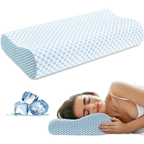 55 x 35CM Ergonomic Cooling Memory Foam Contour Pillow - Slow Rebound Cervical Neck Support Bed Pillow with Washable Ice Silk Cover and Protective Inner Lining In Australia - Darrahopens