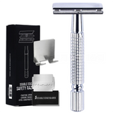 Silver Classic Double Edge Safety Razor Set - Vintage Metal Manual Shaving Razor with Stainless Steel Holder & 5 Replacement Blades In Australia - Darrahopens