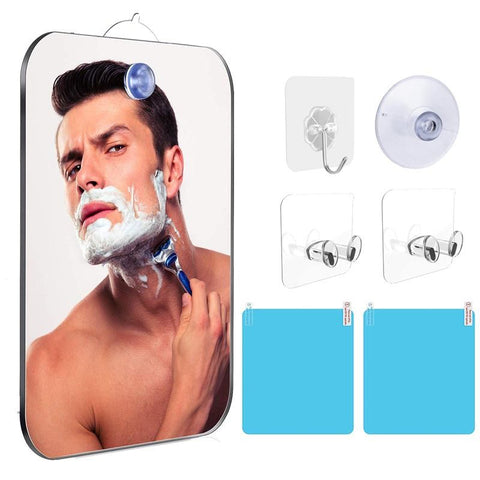 Fog Free Shower Shaving Mirror Set with Suction Cup & Razor Holder - Unbreakable Portable Traveling Rectangle Mirror and Rectangle Anti-Fog Films