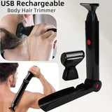 Black Men's Electric Back Shaver & Body Hair Trimmer - USB Rechargable 180° Foldable Long Handle Hair Groomer with 2 Detachable Stainless Steel Heads and Locking Button In Australia - Darrahopens