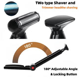 Black Men's Electric Back Shaver & Body Hair Trimmer - USB Rechargable 180° Foldable Long Handle Hair Groomer with 2 Detachable Stainless Steel Heads and Locking Button
