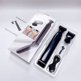 Black Men's Electric Back Shaver & Body Hair Trimmer - USB Rechargable 180° Foldable Long Handle Hair Groomer with 2 Detachable Stainless Steel Heads and Locking Button