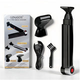 Black and Silver Men's Electric Back Shaver & Body Hair Trimmer - USB Rechargable 180° Foldable Long Handle Hair Groomer with 2 Detachable Stainless Steel Heads and Locking Button In Australia - Darrahopens