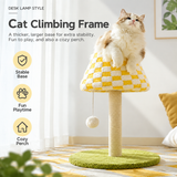 Plush Checkerboard Lamp Style Cat Scratching Post - 53 x 37.5 cm Extra Large Standing Cat Scratcher & Home Decor with Hemp Rope Post, Wide Stable Base and Hanging Ball Toy