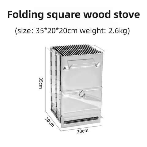 Folding Stainless Steel Camping Firewood Stove with Top Grill Grate, Portable Versatile Outdoor Camp Fire Pit, Quick Setup & Takedown for Camping Hiking Picnic Cooking BBQ, XL Size 35 x 20 x 20cm