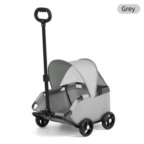 Grey Foldable Pet Stroller and Adjustable Sun Canopy - Spacious 4-Weel Wagon with 360° Rotating Telescopic Handle, 45° Entry Angle, Safety Clips and Storage Pocket for Dogs & Cats Outdoor Travel In Australia - Darrahopens