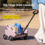 Grey Foldable Pet Stroller and Adjustable Sun Canopy - Spacious 4-Weel Wagon with 360° Rotating Telescopic Handle, 45° Entry Angle, Safety Clips and Storage Pocket for Dogs & Cats Outdoor Travel