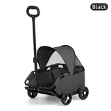Black Foldable Pet Stroller and Adjustable Sun Canopy - Spacious 4-Weel Wagon with 360° Rotating Telescopic Handle, 45° Entry Angle, Safety Clips and Storage Pocket for Dogs & Cats Outdoor Travel