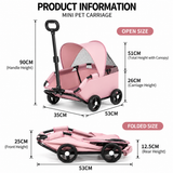 Black Foldable Pet Stroller and Adjustable Sun Canopy - Spacious 4-Weel Wagon with 360° Rotating Telescopic Handle, 45° Entry Angle, Safety Clips and Storage Pocket for Dogs & Cats Outdoor Travel