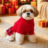 Red  M Size Reindeer antler design bow-knot Christmas Pet Knitted Dress - Acrylic Dog and Cat Jumper, Lightweight Festive Winter Outfit for Pets, Holiday Photos and Celebrations