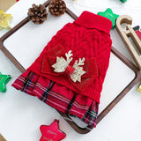 Red  M Size Reindeer antler design bow-knot Christmas Pet Knitted Dress - Acrylic Dog and Cat Jumper, Lightweight Festive Winter Outfit for Pets, Holiday Photos and Celebrations