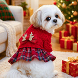 Red  L Size Reindeer antler design bow-knot Christmas Pet Knitted Dress - Acrylic Dog and Cat Jumper, Lightweight Festive Winter Outfit for Pets, Holiday Photos and Celebrations In Australia - Darrahopens