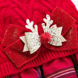 Red  L Size Reindeer antler design bow-knot Christmas Pet Knitted Dress - Acrylic Dog and Cat Jumper, Lightweight Festive Winter Outfit for Pets, Holiday Photos and Celebrations