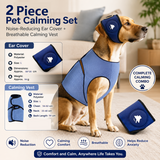 Blue L Size Dog Anxiety Relief Set - Breathable Mesh Calming Vest and Noise Reducing Earmuffs for Dogs, Thunderstorm and Fireworks Stress Support