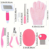 Pink 8-Piece Pet Grooming Kit - Nail Clippers, Slicker Brush, Flea Comb & Bath Glove for Dogs Cats Rabbits, Complete Home Care Pet Set In Australia - Darrahopens