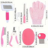 Blue 8-Piece Pet Grooming Kit - Nail Clippers, Slicker Brush, Flea Comb & Bath Glove for Dogs Cats Rabbits, Complete Home Care Pet Set In Australia - Darrahopens