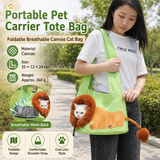 Lion Style Canvas Pet Carrier Green Bag（small size 35*12*24cm） - Adjustable Head Opening, Breathable Mesh, 8cm Wide Shoulder Strap, PE Support Base, Portable Crossbody Sling for Cats and Small Dogs, Travel Friendly Design