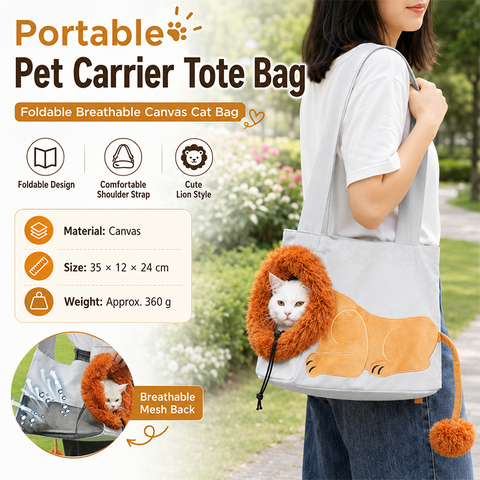 Lion Style Canvas Pet Carrier Grey Bag（small size 35*12*24cm） - Adjustable Head Opening, Breathable Mesh, 8cm Wide Shoulder Strap, PE Support Base, Portable Crossbody Sling for Cats and Small Dogs, Travel Friendly Design In Australia - Darrahopens