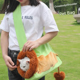 Lion Style Canvas Pet Carrier Grey Bag（small size 35*12*24cm） - Adjustable Head Opening, Breathable Mesh, 8cm Wide Shoulder Strap, PE Support Base, Portable Crossbody Sling for Cats and Small Dogs, Travel Friendly Design