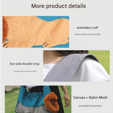 Lion Style Canvas Pet Carrier Grey Bag（small size 35*12*24cm） - Adjustable Head Opening, Breathable Mesh, 8cm Wide Shoulder Strap, PE Support Base, Portable Crossbody Sling for Cats and Small Dogs, Travel Friendly Design