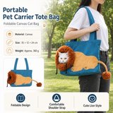 Lion Style Canvas Pet Carrier Blue Bag（small size 35*12*24cm） - Adjustable Head Opening, Breathable Mesh, 8cm Wide Shoulder Strap, PE Support Base, Portable Crossbody Sling for Cats and Small Dogs, Travel Friendly Design In Australia - Darrahopens
