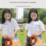 Lion Style Canvas Pet Carrier Grey Bag（big size 45*12.5*29cm） - Adjustable Head Opening, Breathable Mesh, 8cm Wide Shoulder Strap, PE Support Base, Portable Crossbody Sling for Cats and Dogs, Travel Friendly Design