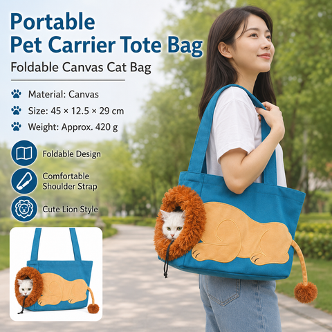 Lion Style Canvas Pet Carrier Blue Bag（big size 45*12.5*29cm） - Adjustable Head Opening, Breathable Mesh, 8cm Wide Shoulder Strap, PE Support Base, Portable Crossbody Sling for Cats and Dogs, Travel Friendly Design In Australia - Darrahopens