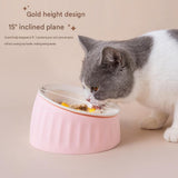 Pet Feeding Set - 15 Degree Tilted Ceramic Yellow Bowl and Yellow Non-Slip PVC Mat, Detachable Design, Easy Clean Cat Dog Food Water Dish