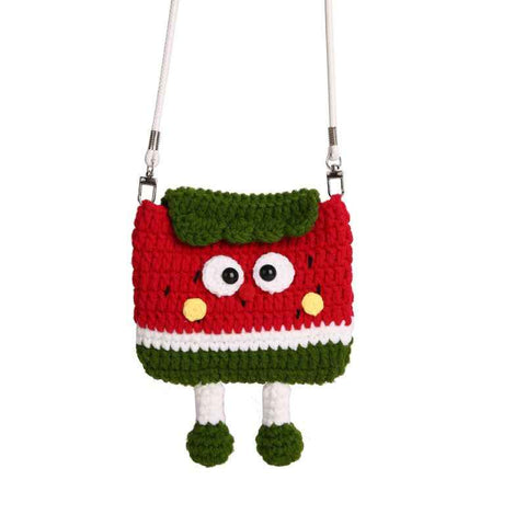 Watermelon Knitted Crossbody Bag - Handmade Crochet Mini Purse with Adjustable Strap, Cute Cartoon Fruit Design, Lightweight 110g, Phone and Essentials Organizer for Women and Girls In Australia - Darrahopens
