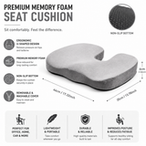 Grey Memory Foam Seat Cushion - 44 x 35 x 6 cm Polyester Chair Pad, Anti-slip bottom,Thickened Breathable Comfort for Office Chairs, Student Desks and Everyday Seating