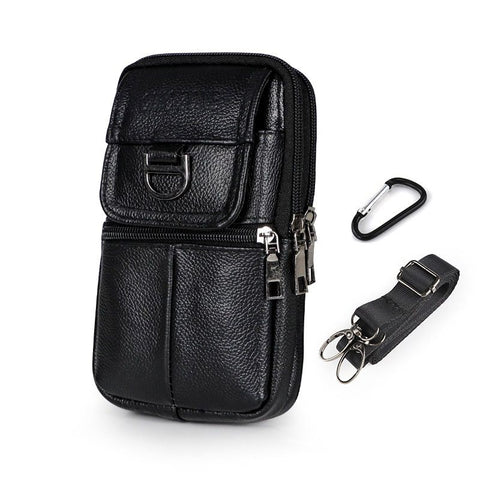 Black Leather Belt Phone Pouch - Multi-Pocket Waist Bag with Shoulder Strap, Durable Zipper Closure for Work, Cycling & Daily Carry In Australia - Darrahopens