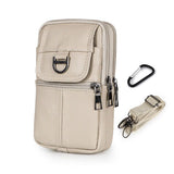 Beige Leather Belt Phone Pouch - Multi-Pocket Waist Bag with Shoulder Strap, Durable Zipper Closure for Work, Cycling & Daily Carry In Australia - Darrahopens