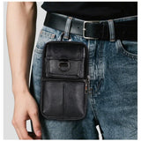 Beige Leather Belt Phone Pouch - Multi-Pocket Waist Bag with Shoulder Strap, Durable Zipper Closure for Work, Cycling & Daily Carry