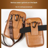 Dark brown Leather Belt Phone Pouch - Multi-Pocket Waist Bag with Shoulder Strap, Durable Zipper Closure for Work, Cycling & Daily Carry