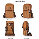 Brown Leather Belt Phone Pouch - Multi-Pocket Waist Bag with Shoulder Strap, Durable Zipper Closure for Work, Cycling & Daily Carry