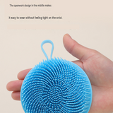 2 Pcs Grey Double-Sided Silicone Body Scrubber - Dual-Texture Bath Brush for Exfoliating, Lathering & Scalp Massage, Anti-slip strip & Hanging Loop