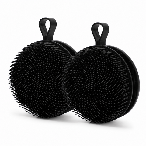 2 Pcs Black Double-Sided Silicone Body Scrubber - Dual-Texture Bath Brush for Exfoliating, Lathering & Scalp Massage, Anti-slip strip & Hanging Loop In Australia - Darrahopens