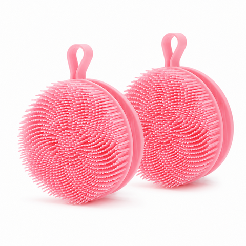2 Pcs Pink Double-Sided Silicone Body Scrubber - Dual-Texture Bath Brush for Exfoliating, Lathering & Scalp Massage, Anti-slip strip & Hanging Loop In Australia - Darrahopens