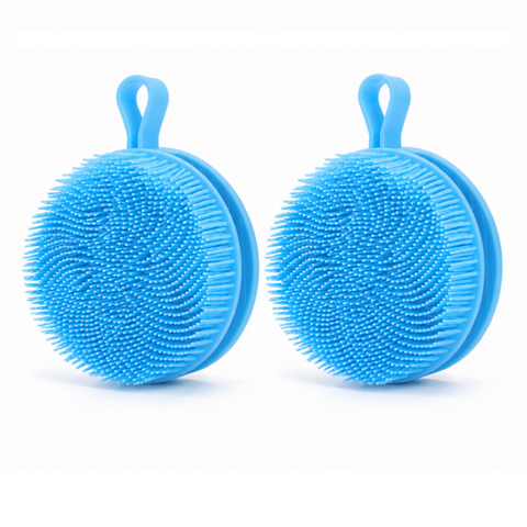 2 Pcs Blue Double-Sided Silicone Body Scrubber - Dual-Texture Bath Brush for Exfoliating, Lathering & Scalp Massage, Anti-slip strip & Hanging Loop In Australia - Darrahopens