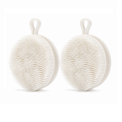 2 Pcs White Double-Sided Silicone Body Scrubber - Dual-Texture Bath Brush for Exfoliating, Lathering & Scalp Massage, Anti-slip strip & Hanging Loop In Australia - Darrahopens