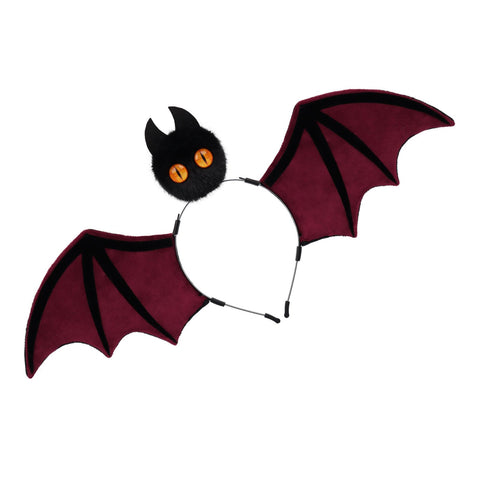 Red Halloween Bat Wing Headband with Furry Ears and Orange Eyes - Velvet Costume Accessory for Cosplay, Parties, and Themed Events