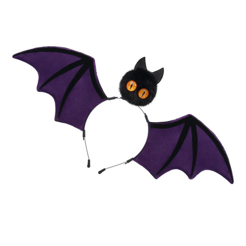 Purple Halloween Bat Wing Headband with Furry Ears and Orange Eyes - Velvet Costume Accessory for Cosplay, Parties, and Themed Events