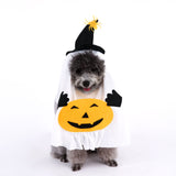 L Size Halloween Pumpkin Ghost Dog Costume - Polyester Pet Fancy Dress with Witch Hat and Spider Detail, Lightweight for Small Dogs and Cats