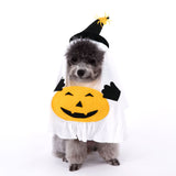 L Size Halloween Pumpkin Ghost Dog Costume - Polyester Pet Fancy Dress with Witch Hat and Spider Detail, Lightweight for Small Dogs and Cats
