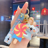 Lollipop  Koala PVC Keychain - Cute 3D Cartoon Koala Figure , Soft Rubber Bag Charm and Car Key Ring Accessory, Lightweight Collectible Gift for Kids and Teens