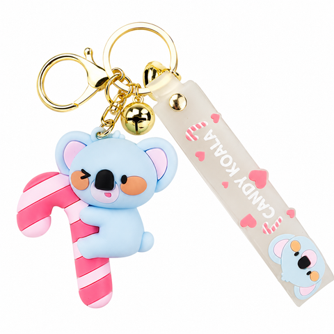 Candy Cane Koala PVC Keychain - Cute 3D Cartoon Koala Figure , Soft Rubber Bag Charm and Car Key Ring Accessory, Lightweight Collectible Gift for Kids and Teens In Australia - Darrahopens